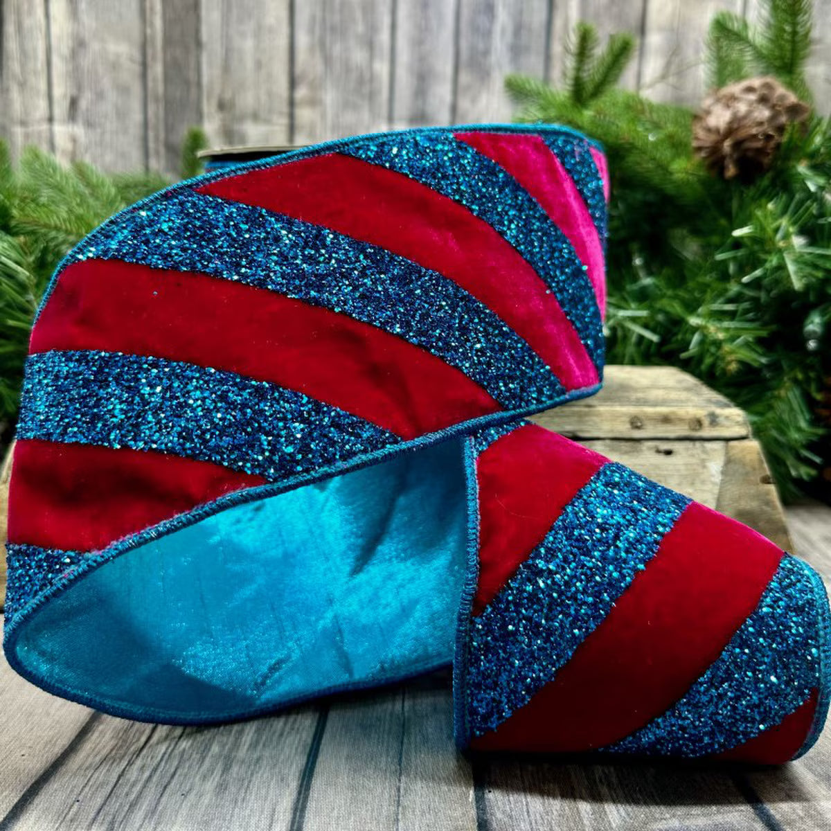 Hot Pink Glitter Stripe Velvet Ribbon