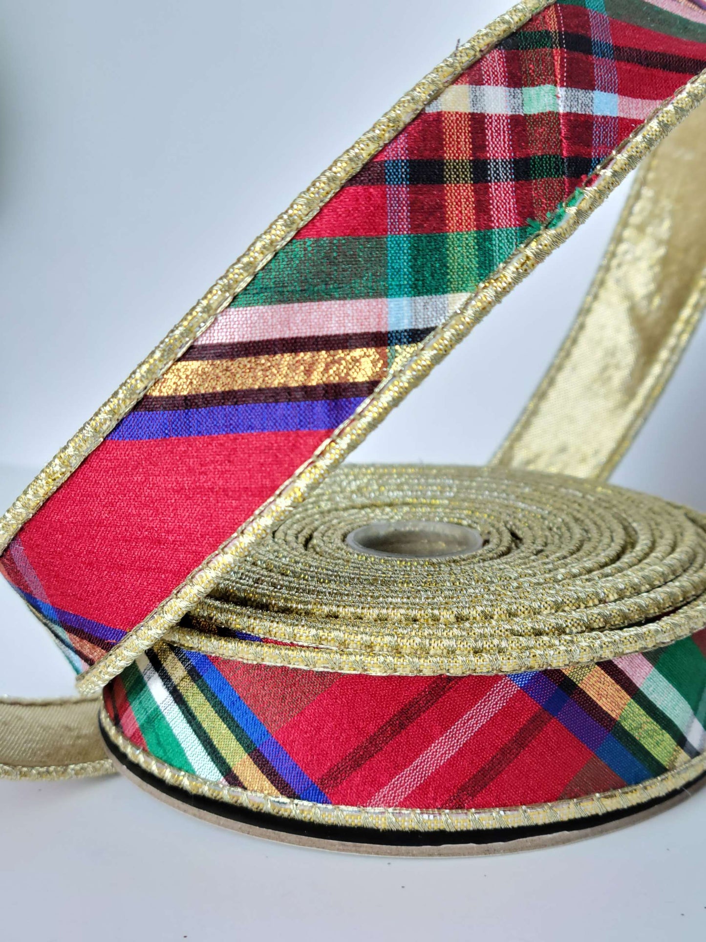Nutcracker Plaid Ribbon With Gold Back