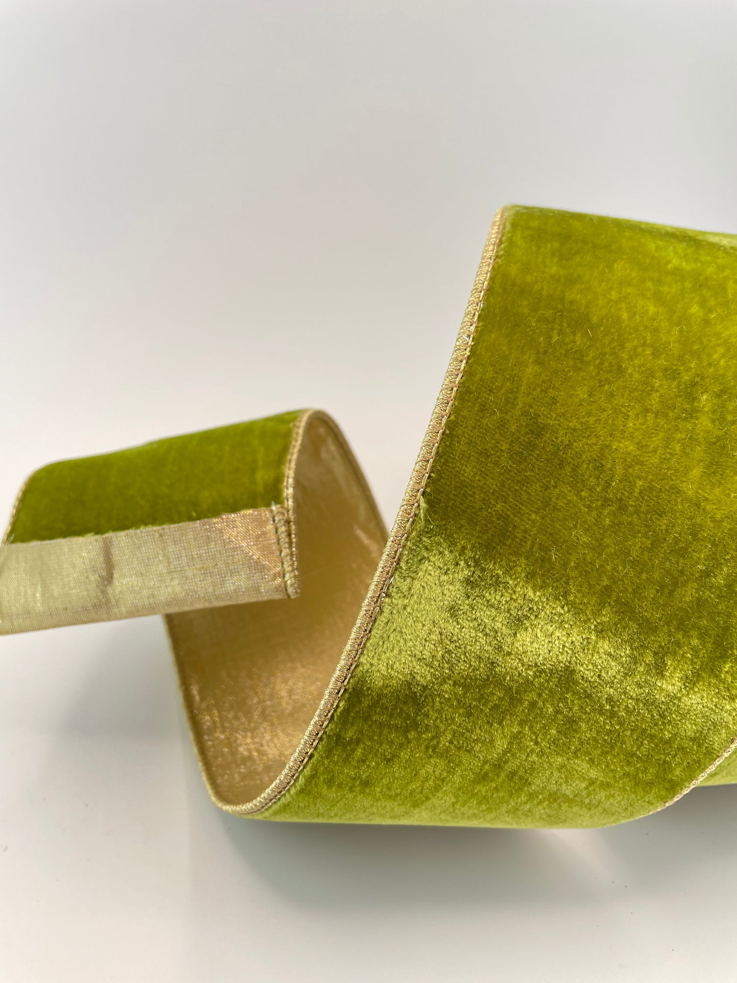 Moss Green Velvet Ribbon with Gold Back