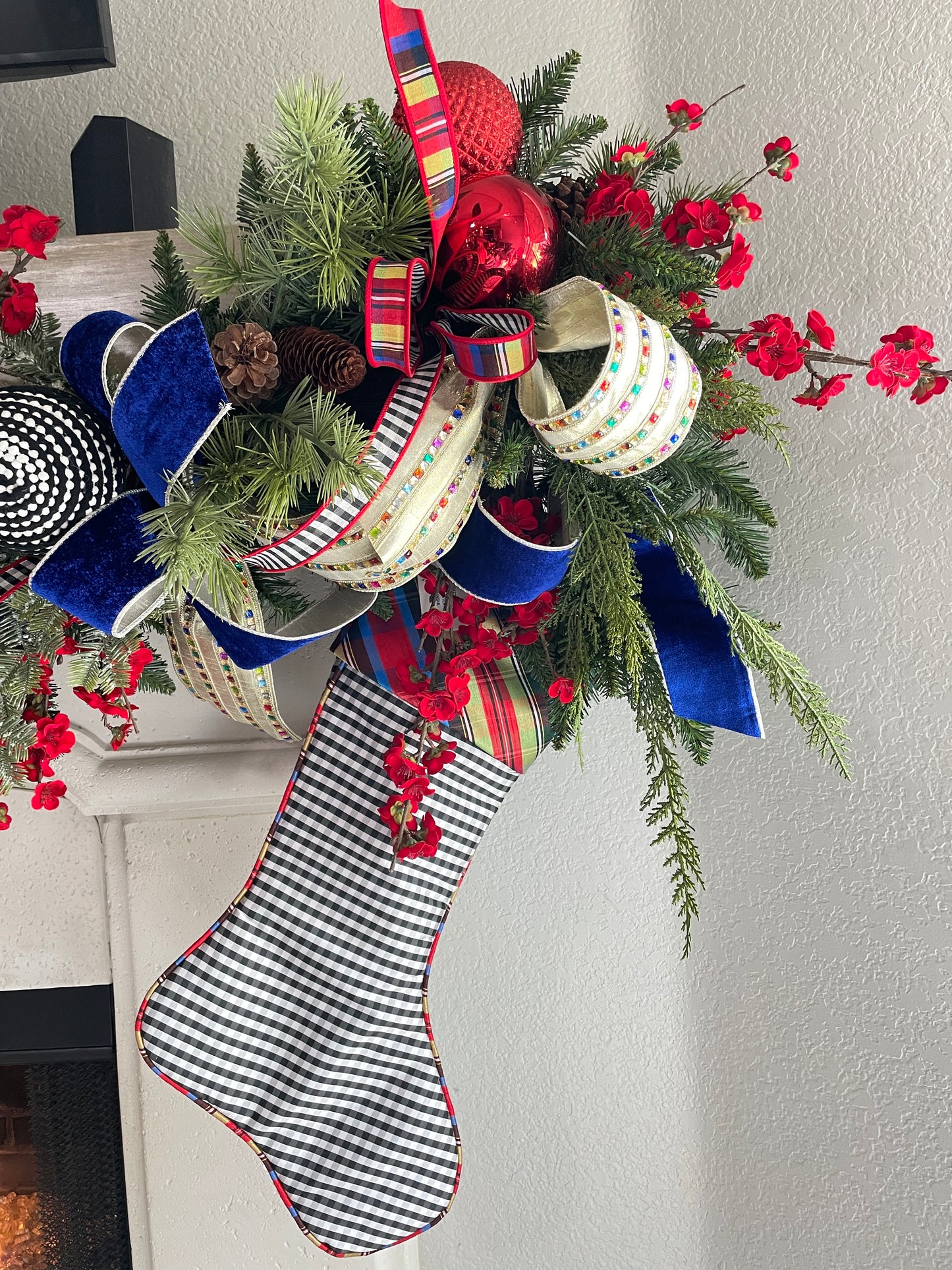 Nutcracker Plaid Check Ribbon & Stocking