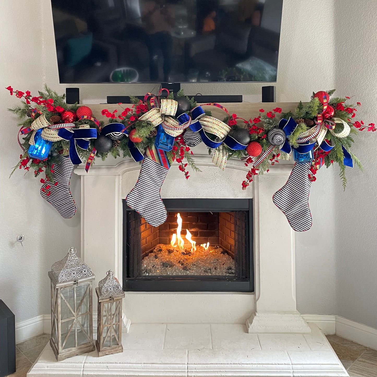 Nutcracker Plaid Check Ribbon & Stocking