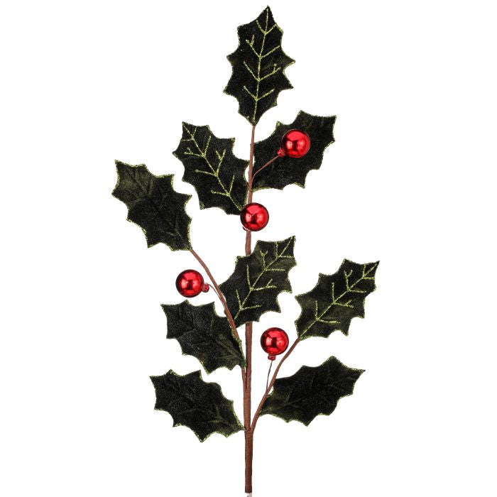 Velvet Holly Leaf Spray