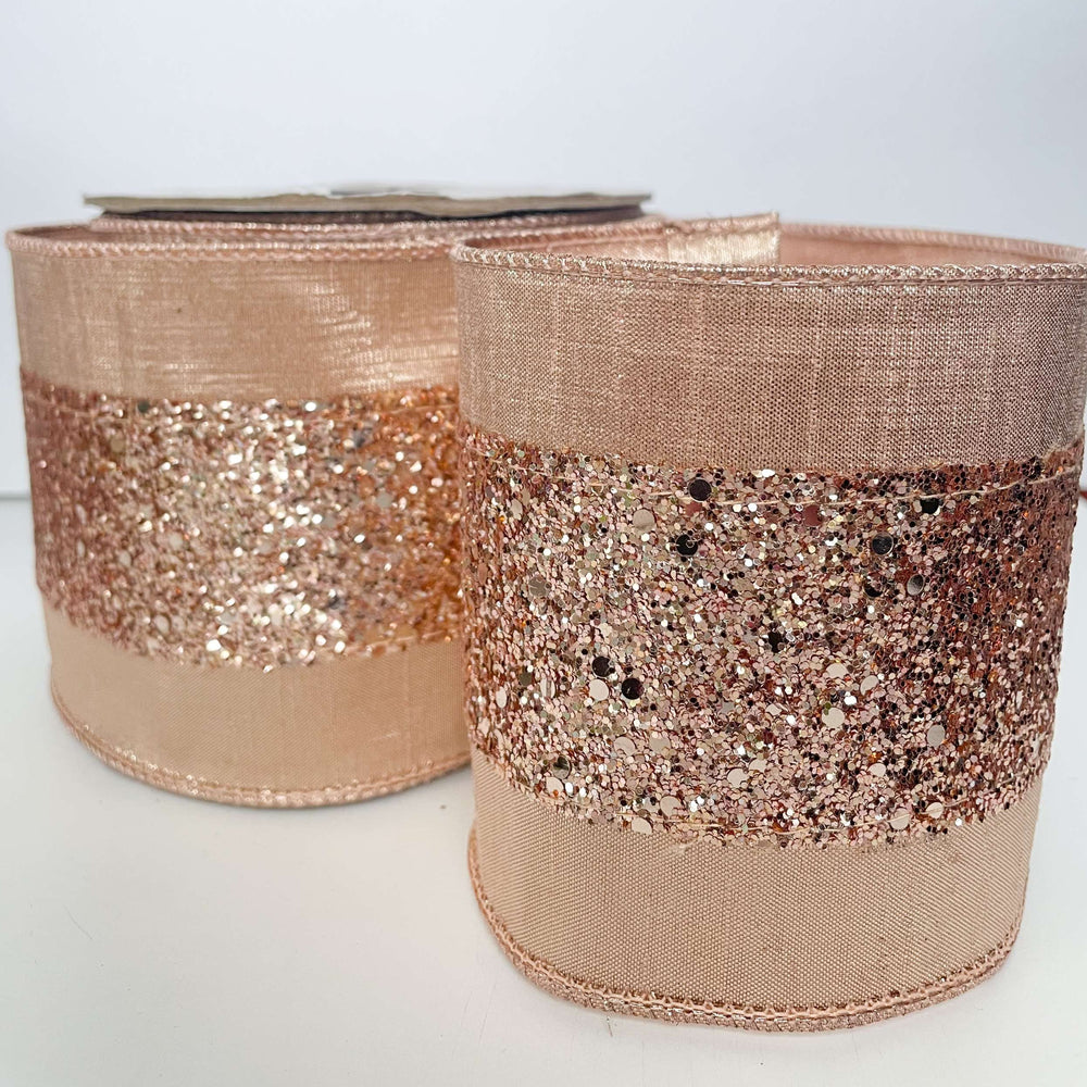 Faux Metallic Sequin Glitter Ribbon - Blush