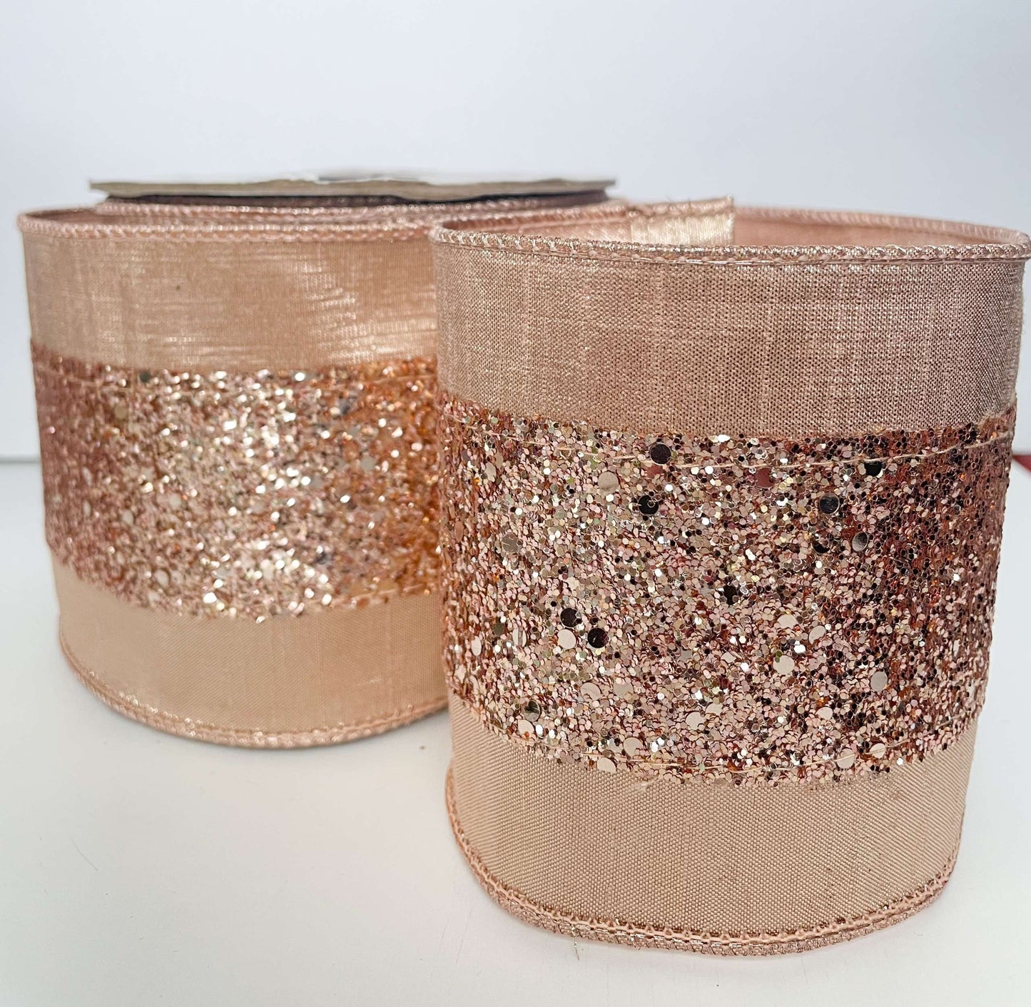 Faux Metallic Sequin Glitter Ribbon - Blush