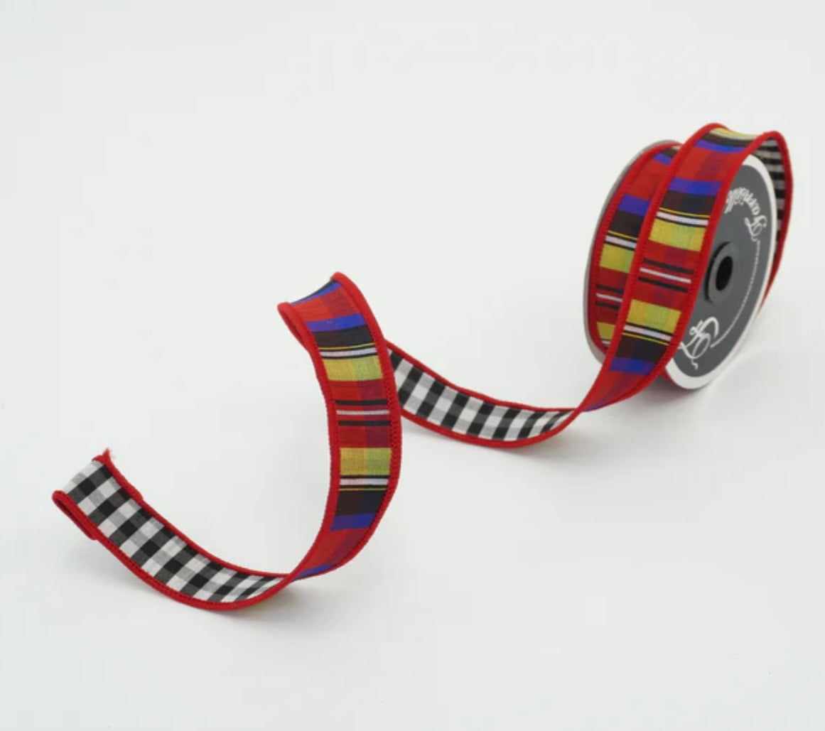 Nutcracker Plaid Check Ribbon & Stocking