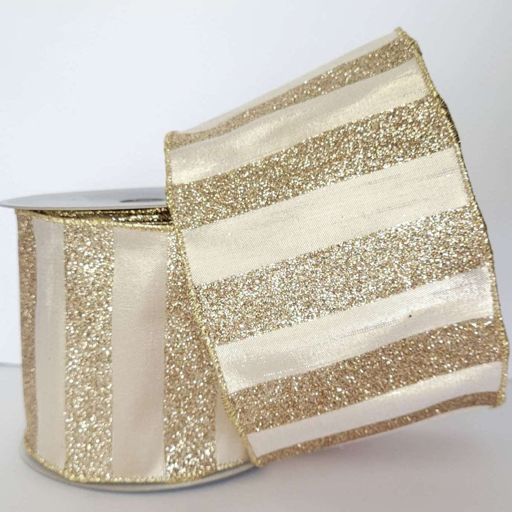 Metallic Dupion Stripe Ribbon - Platinum