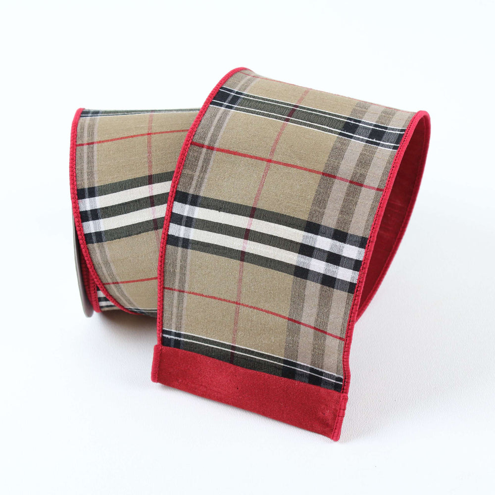 Tan Tartan Plaid Ribbon