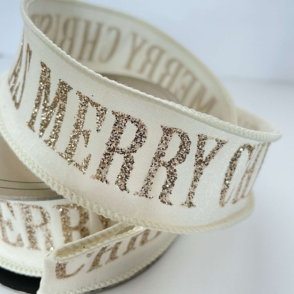 Ivory and Platinum Merry Christmas Ribbon