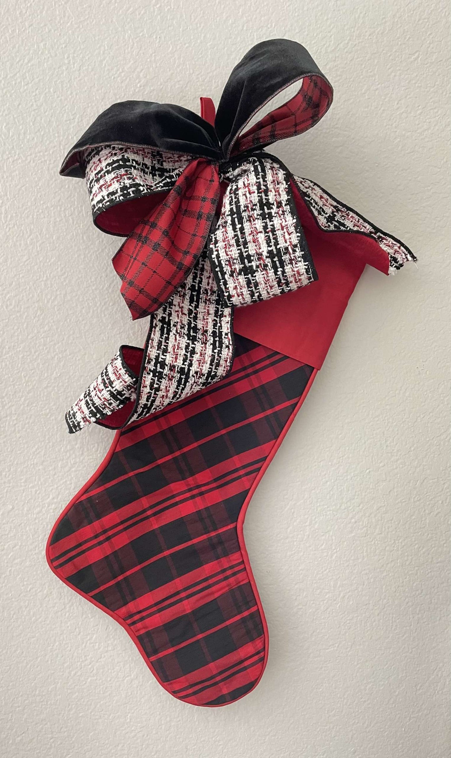 Large Check Stocking - Red/Black