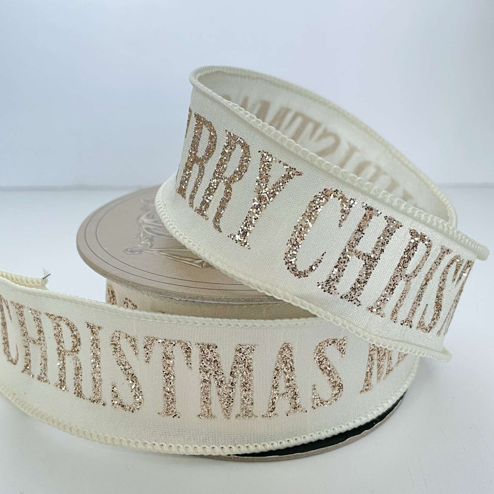 
                      
                        Ivory and Platinum Merry Christmas Ribbon
                      
                    