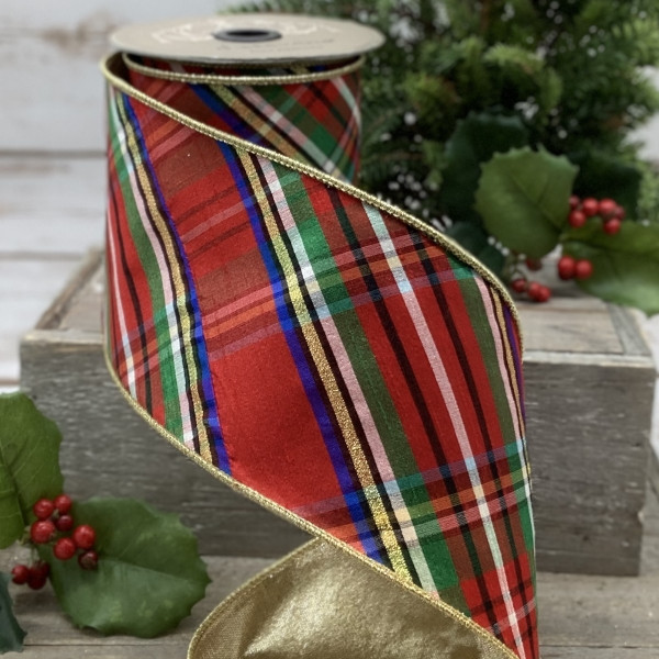 Nutcracker Plaid Ribbon With Gold Back