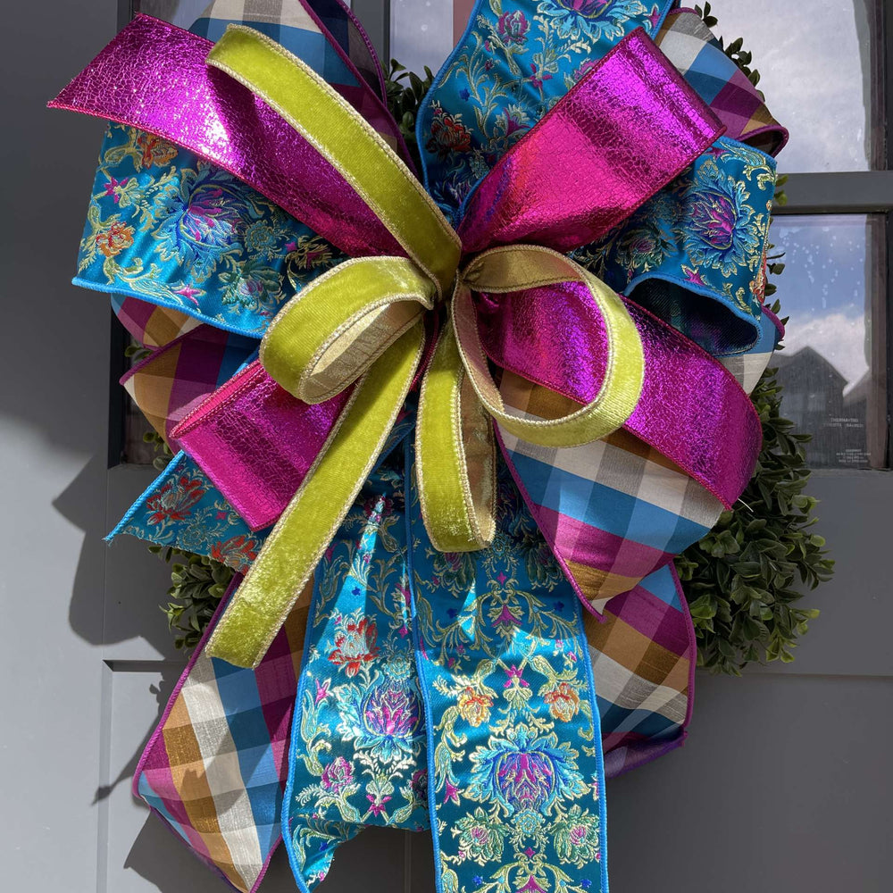 Turquoise Floral Spring - Designer Ribbon Bow