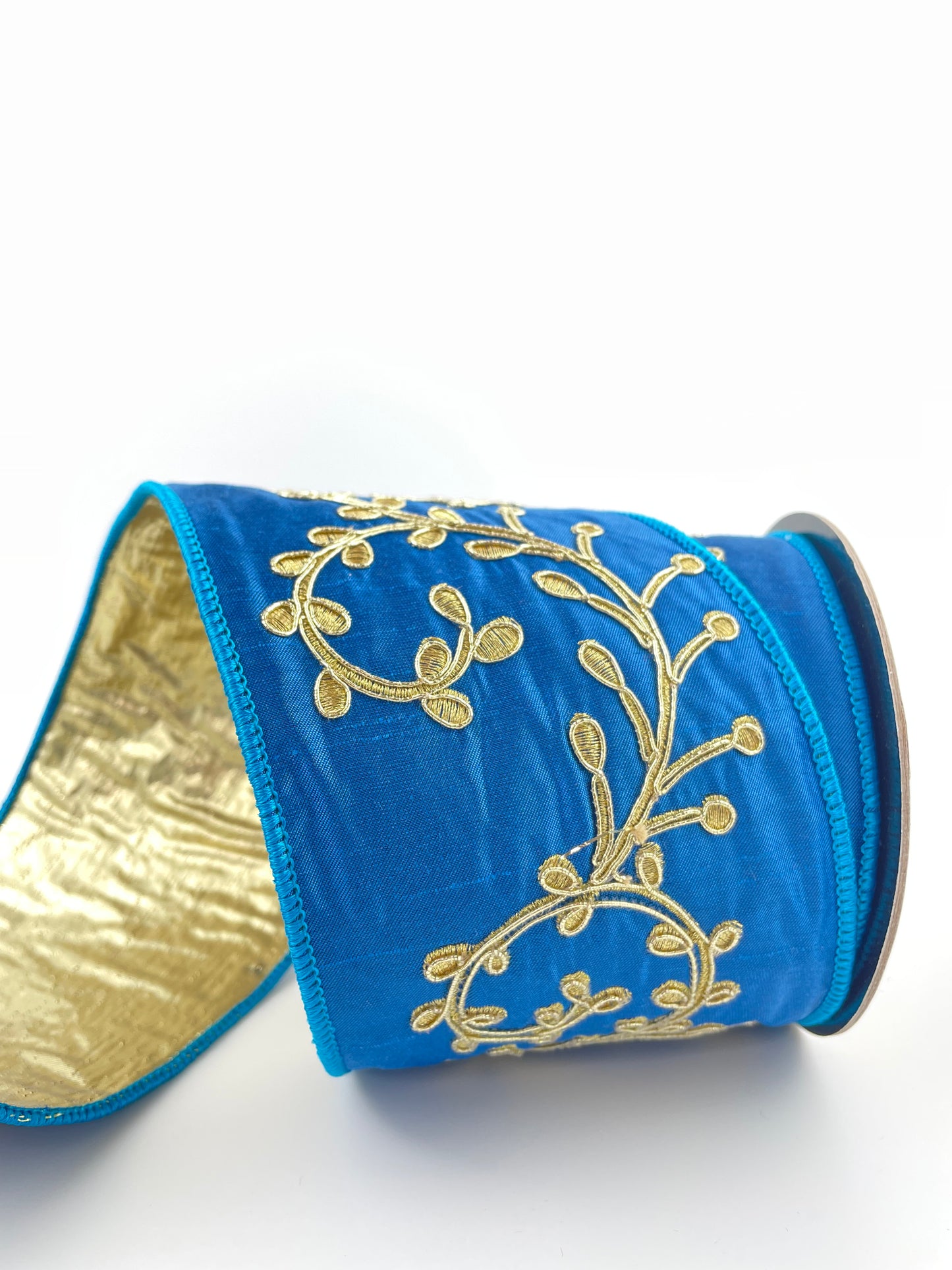 Gold Embroidery Vine Ribbon - Blue