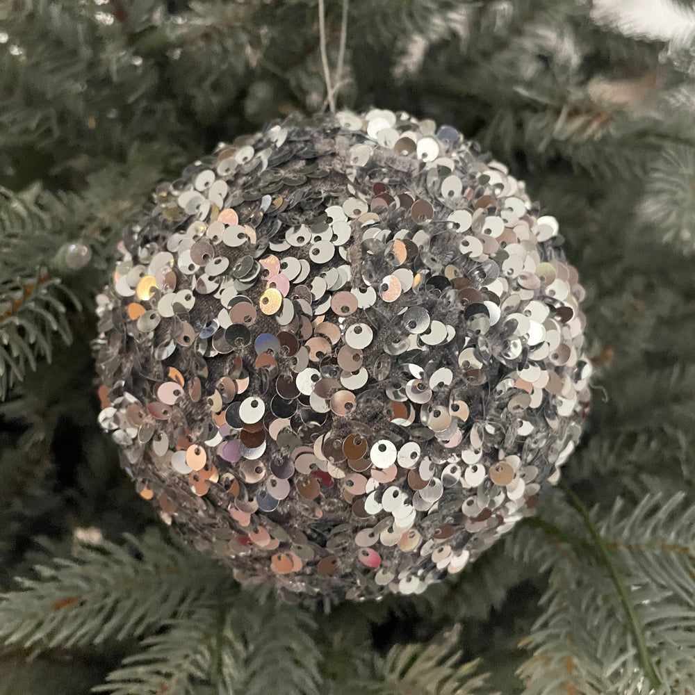 Sequin Velvet Ball Ornament - Silver