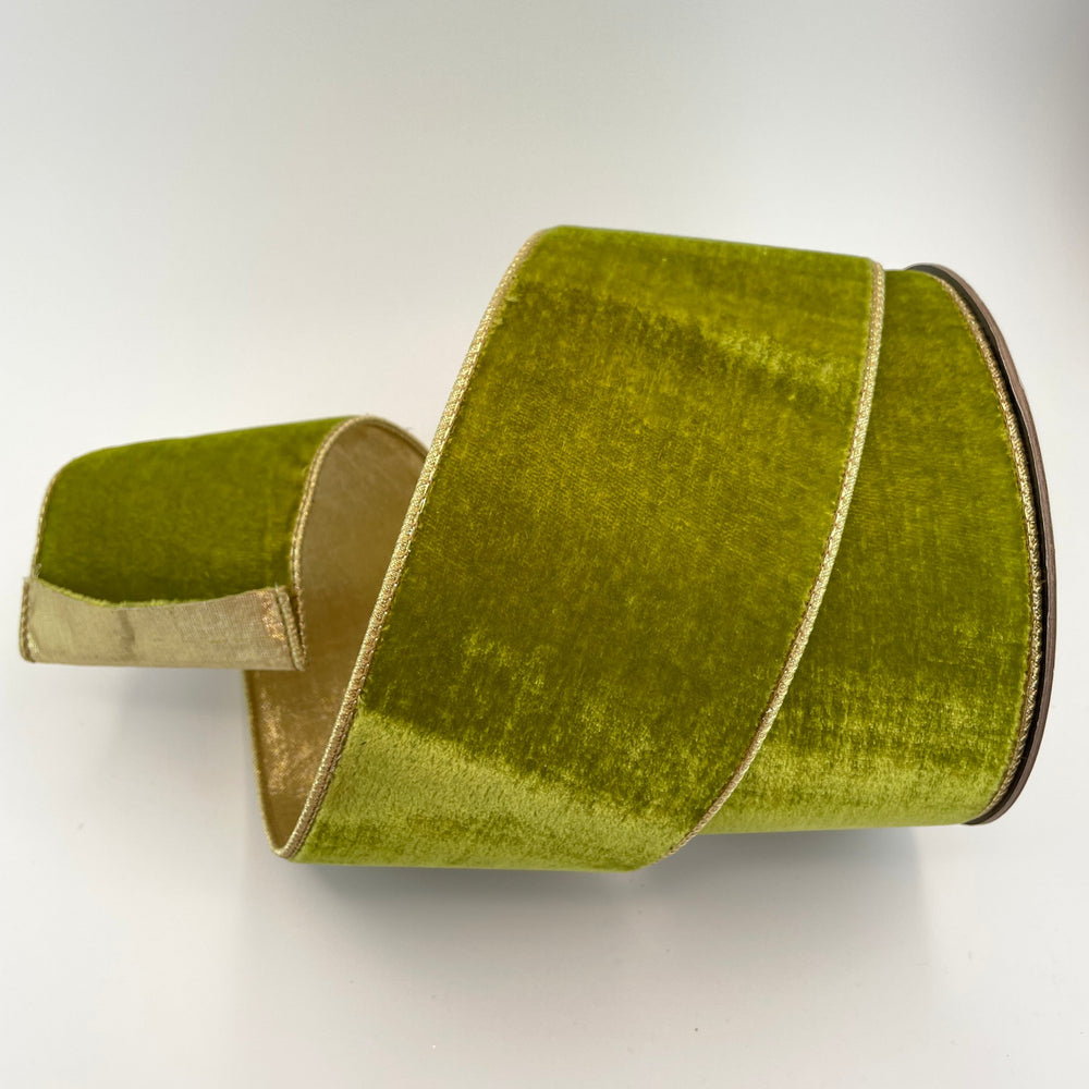 Moss Green Velvet Ribbon with Gold Back