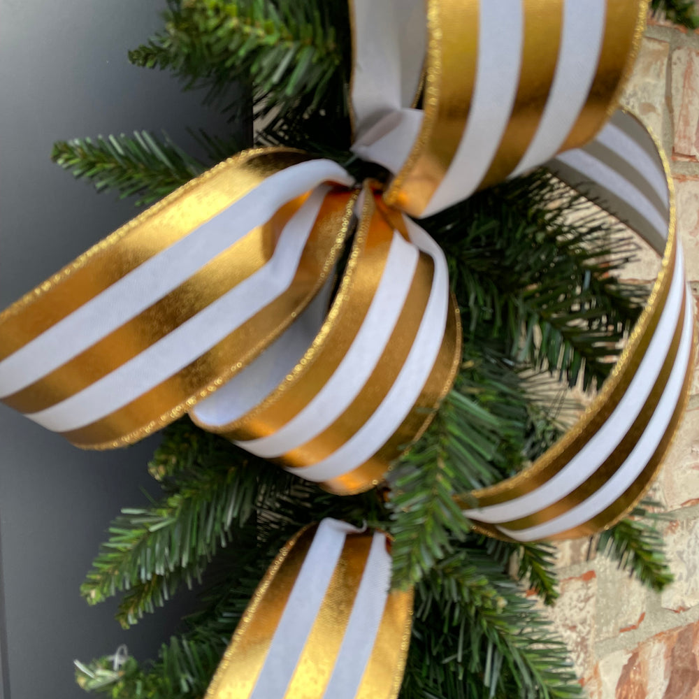 Gold and White Vertical Stripe Ribbon