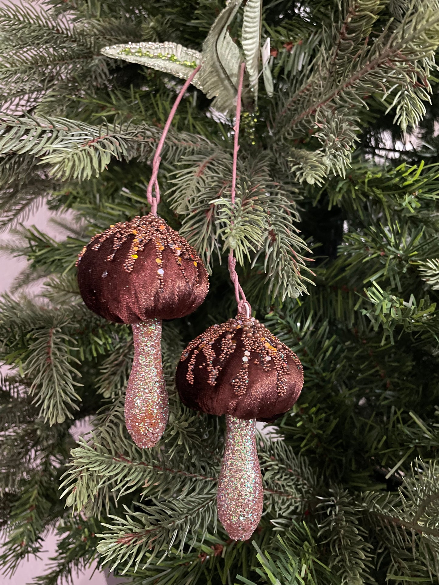 14" Frosted Double Velvet Mushroom Spray