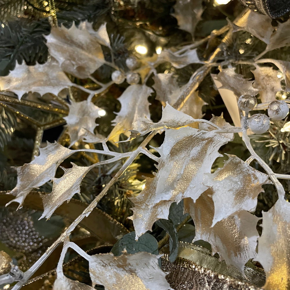 25" White & Gold Holly Stem