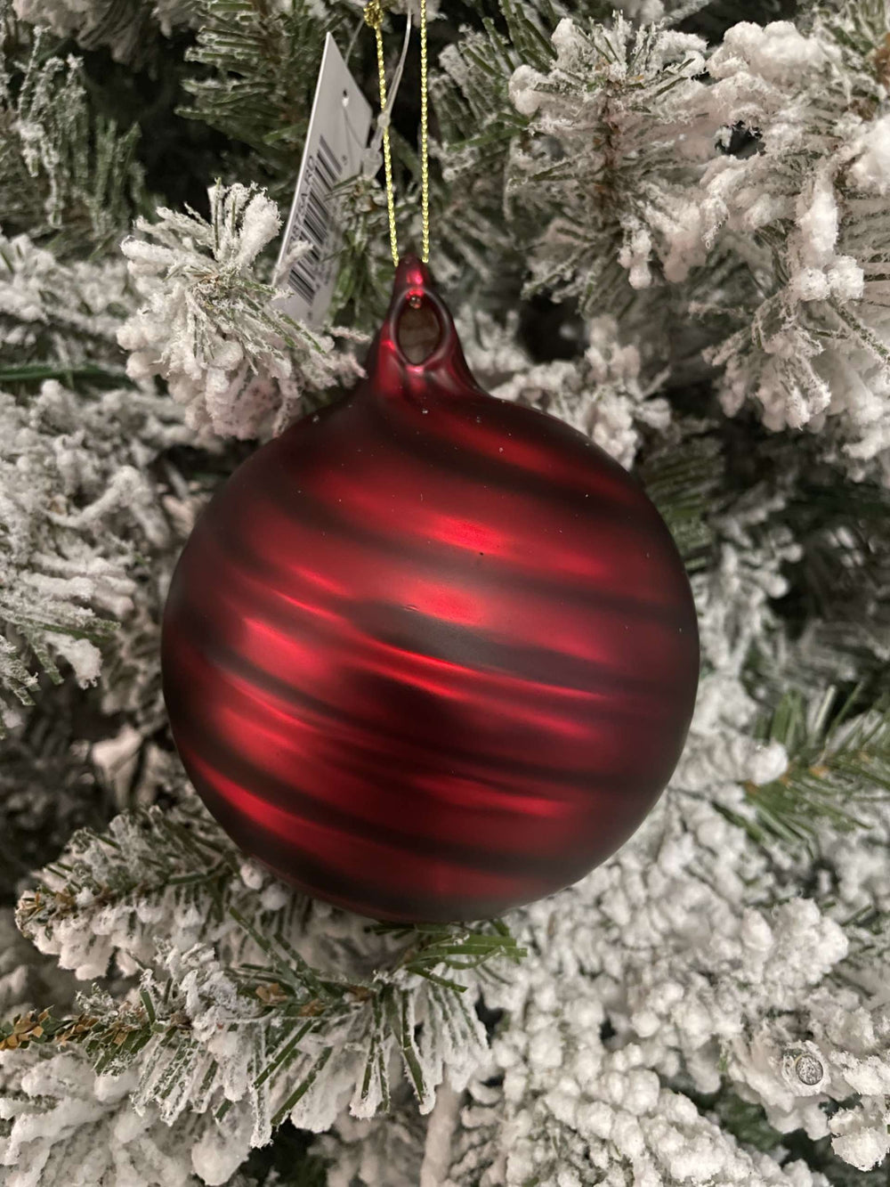 Matte Red Swirl Round Glass Ornament