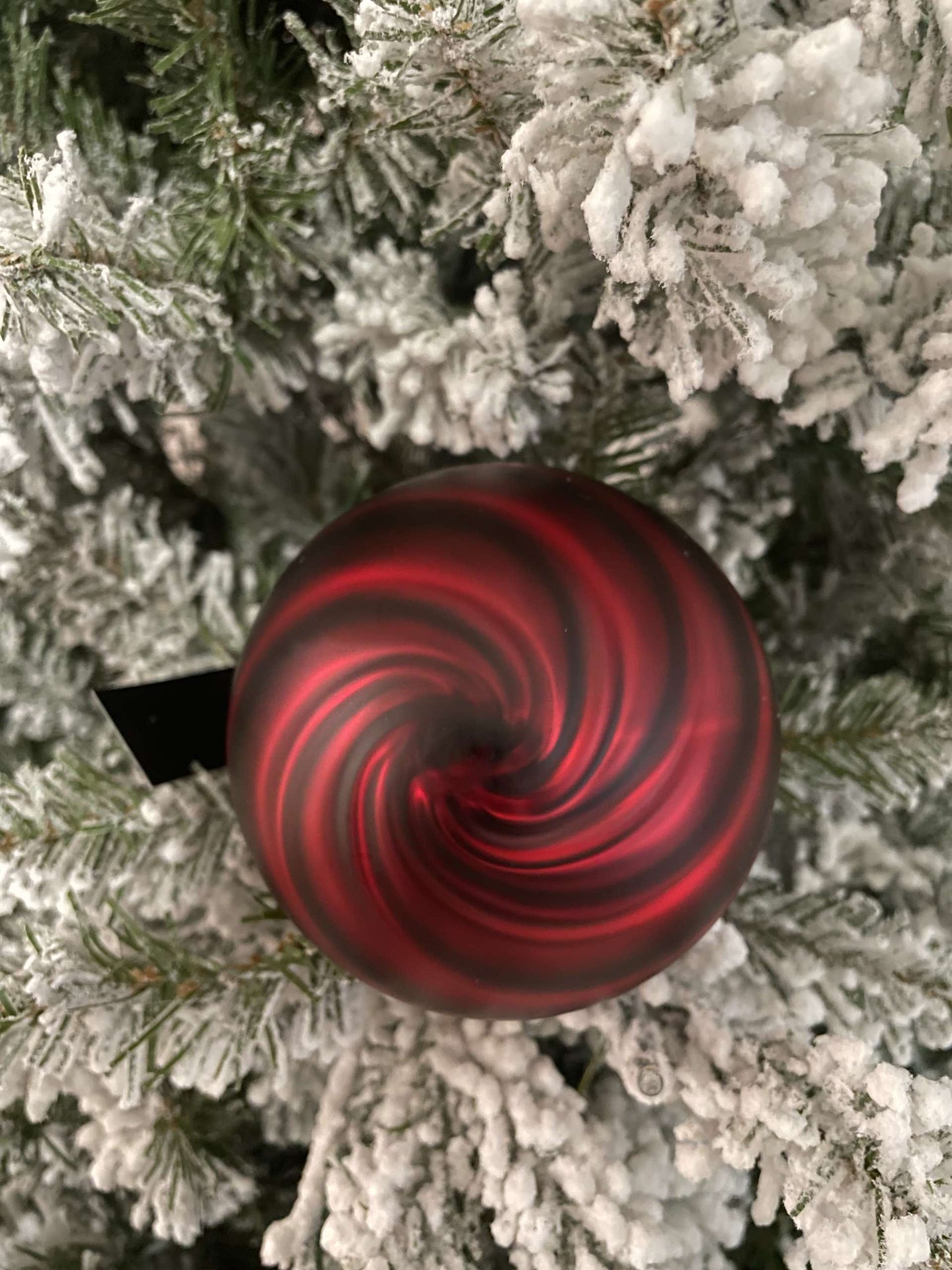 Matte Red Swirl Round Glass Ornament