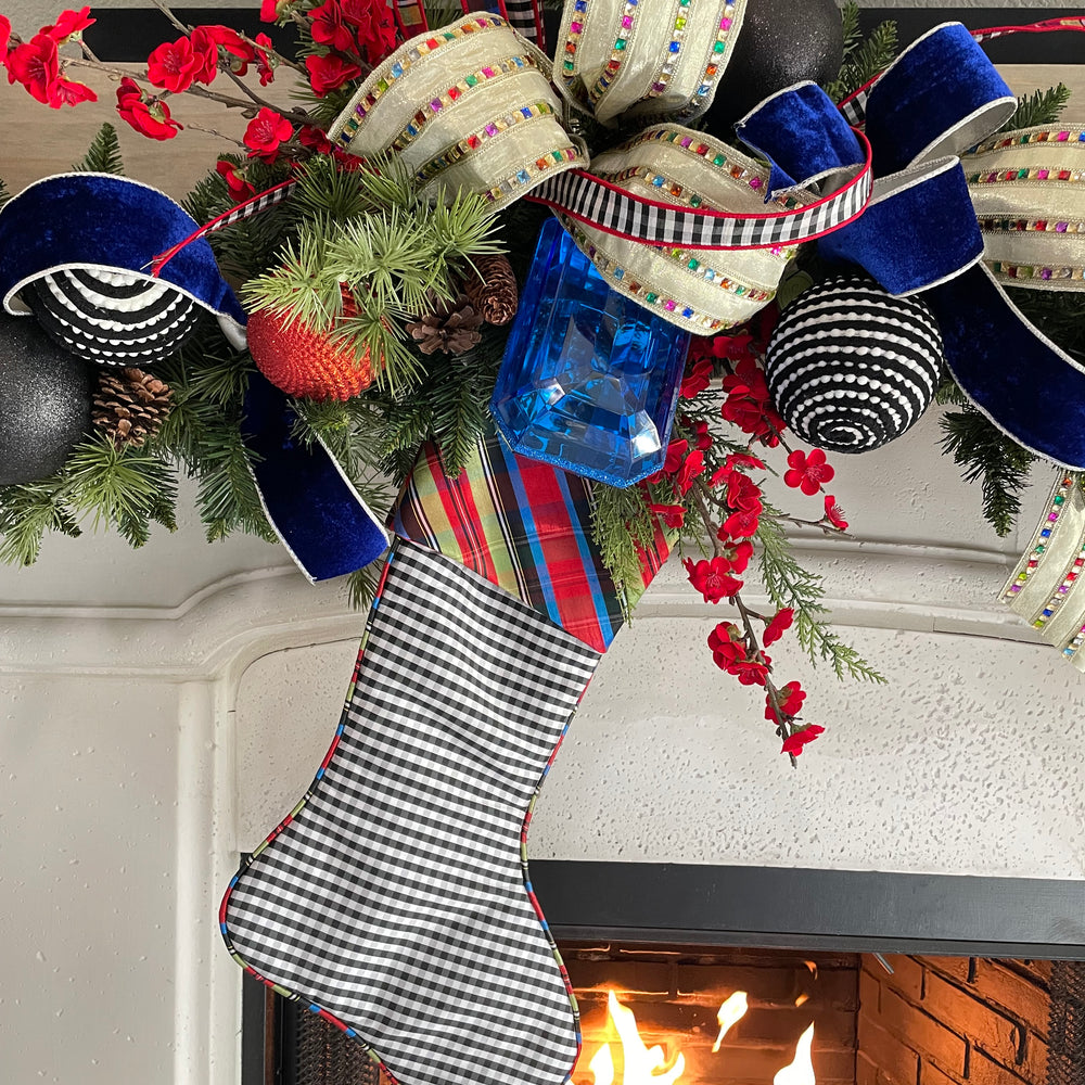 Nutcracker Plaid Check Ribbon & Stocking