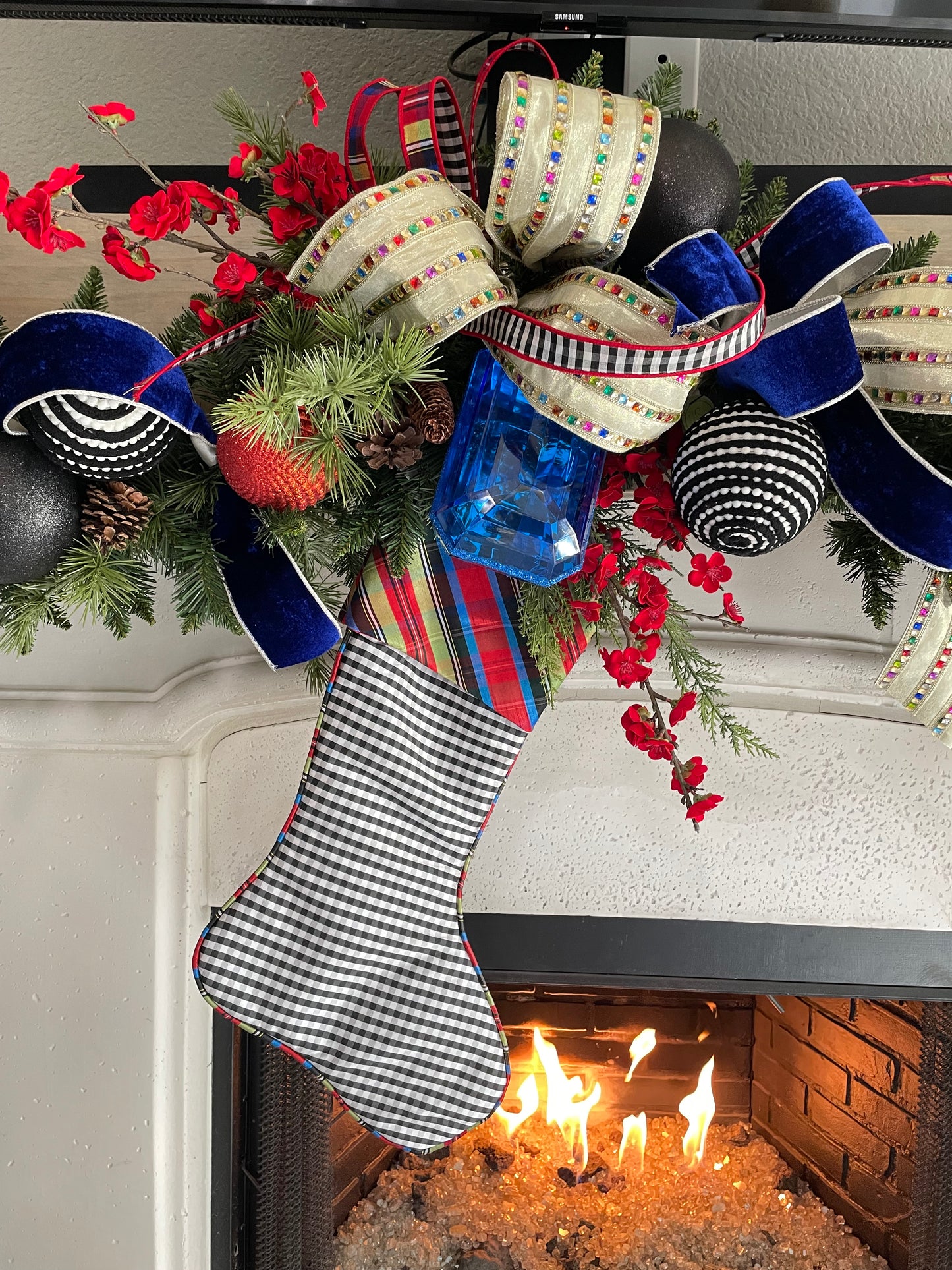 Nutcracker Plaid Check Ribbon & Stocking