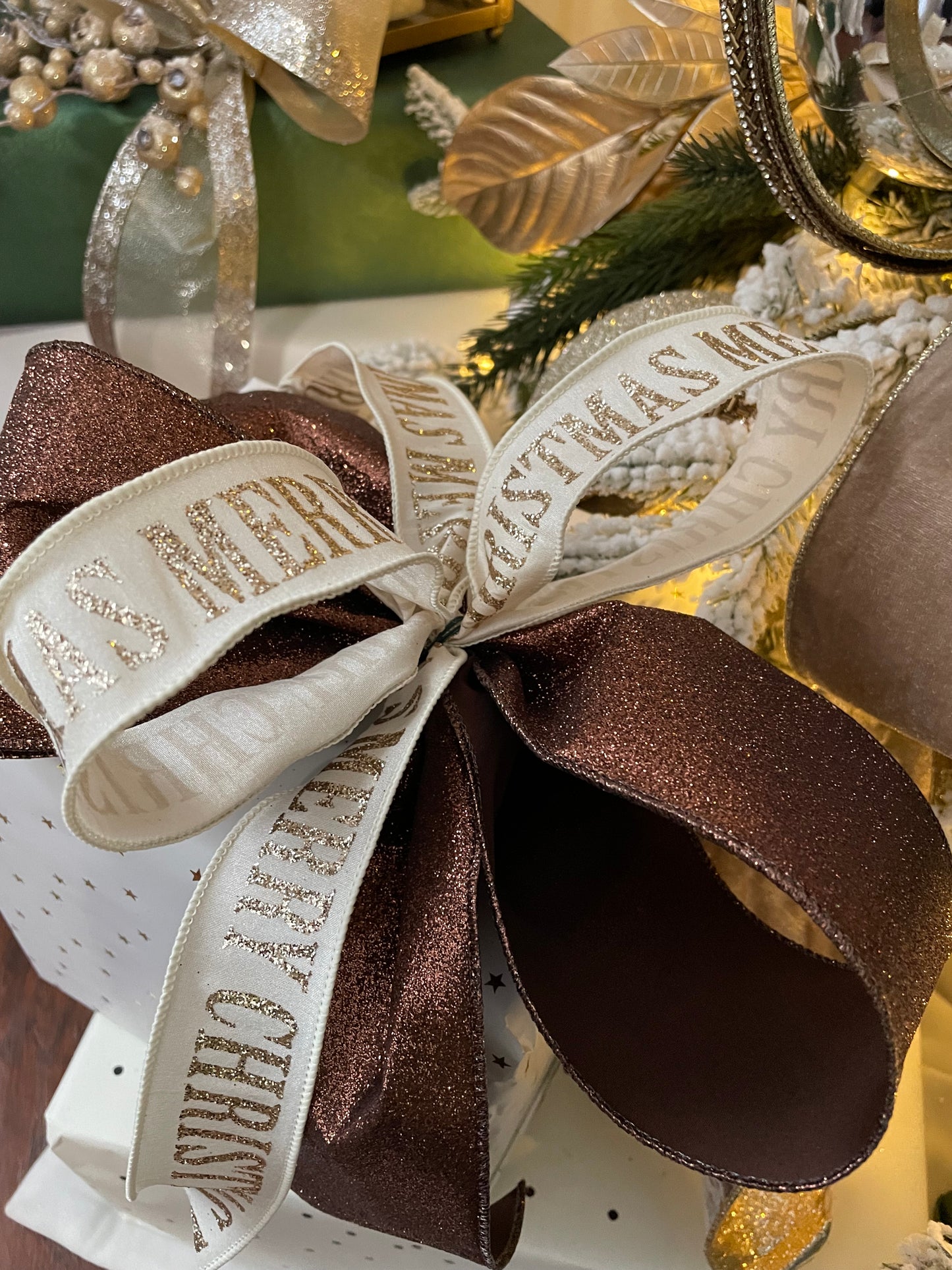 Ivory and Platinum Merry Christmas Ribbon