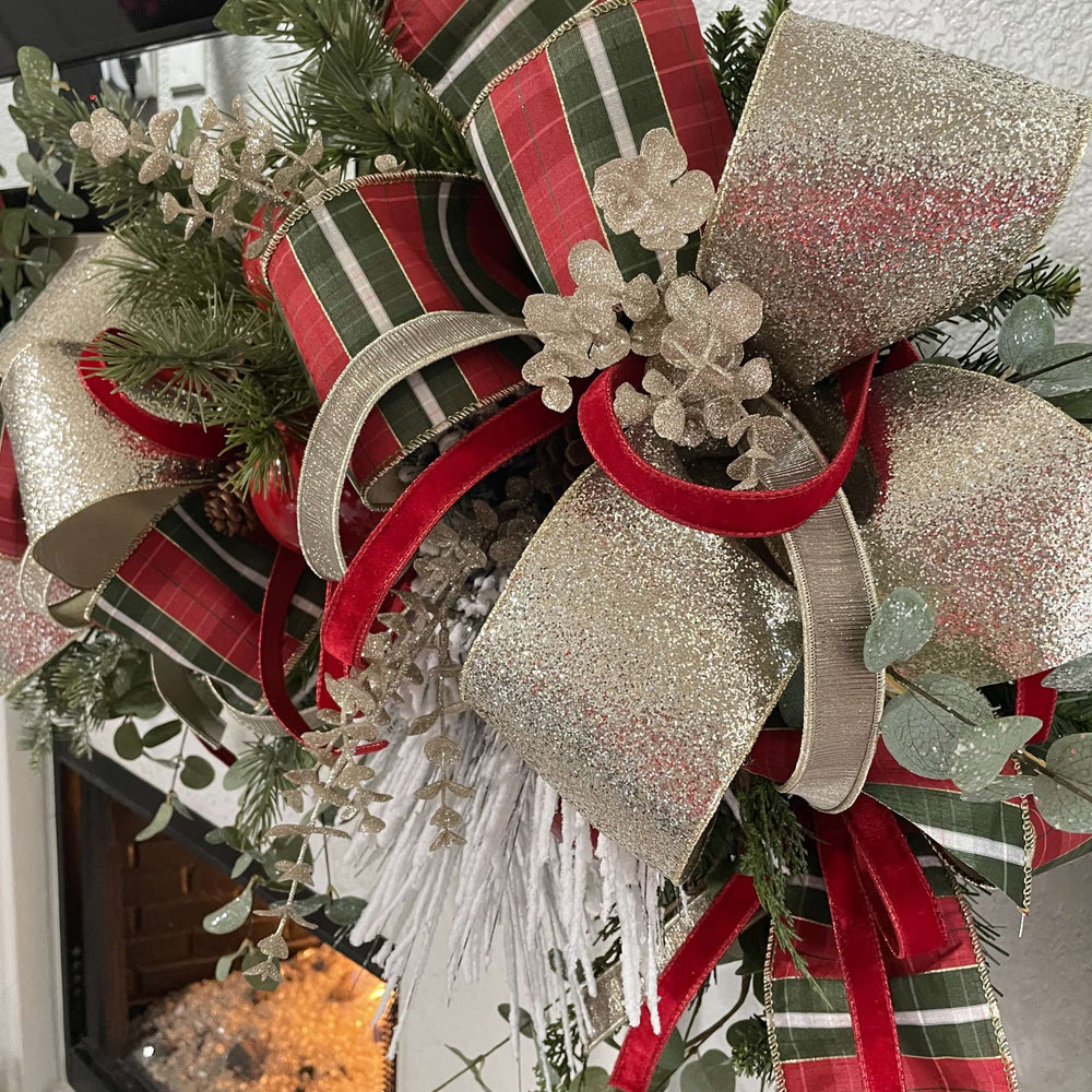 Red and Green Plaid Ribbon with Metallic Back