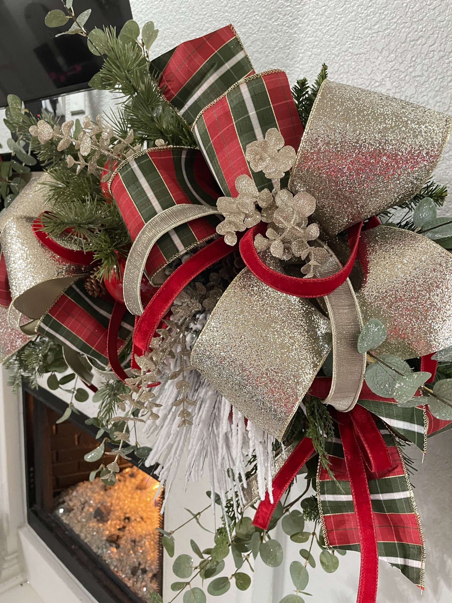 Red and Green Plaid Ribbon with Metallic Back