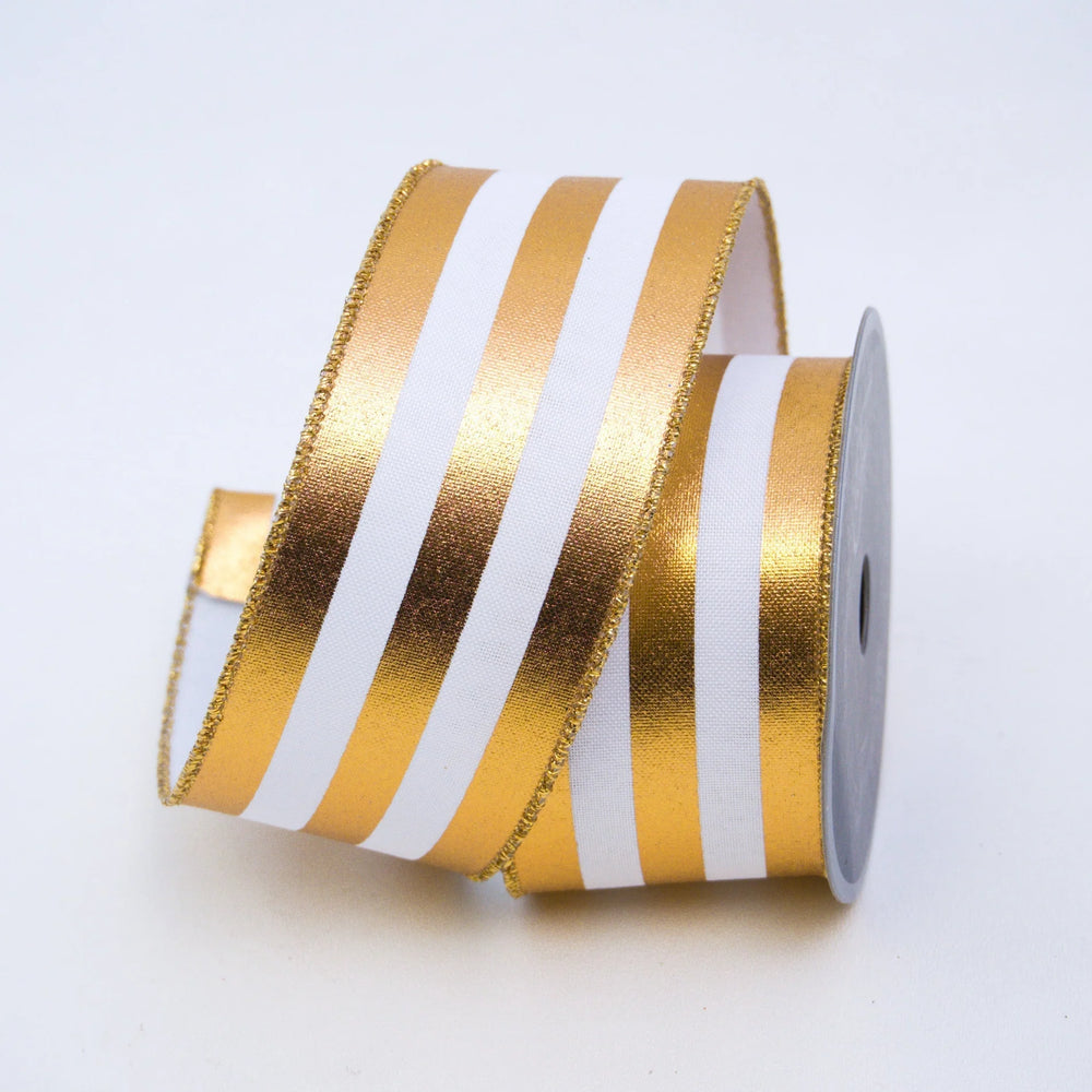 Gold and White Vertical Stripe Ribbon