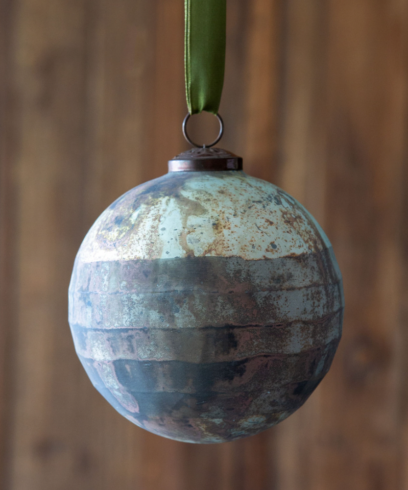 
                      
                        Grated Pattern Glass Ball Ornament, Matte Turquoise, Large
                      
                    