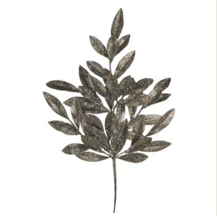 23.5" Glittered Bay Leaf Spray - Pewter