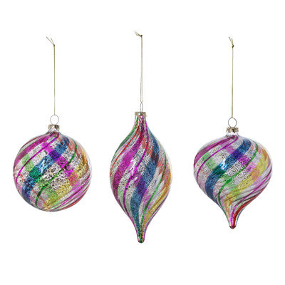 Swirl Stripe Vintage Glass Ornament Set of 3