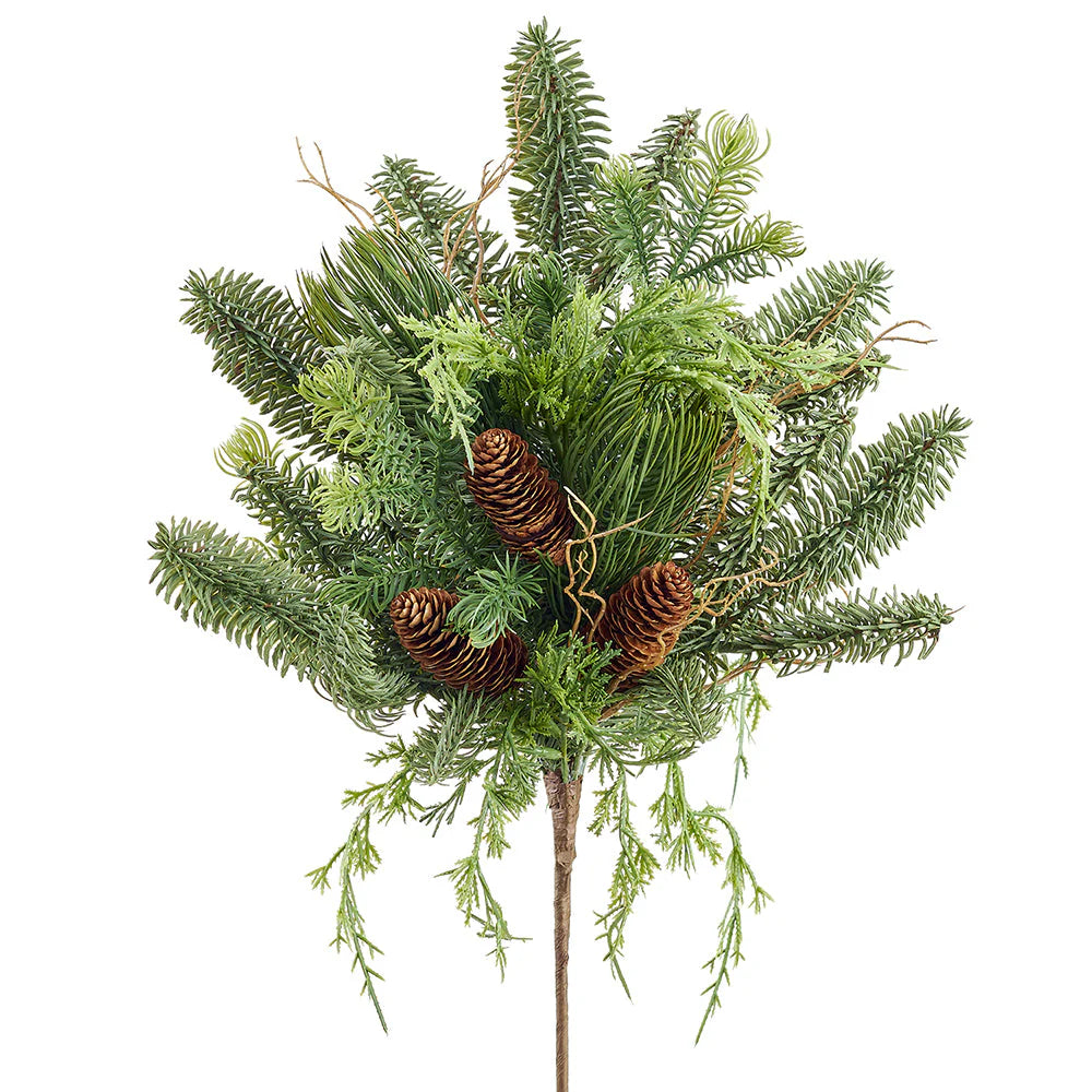 18" Mixed Pine/Cedar/Pine Cone Bush Green Brown